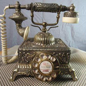 Vintage Onyx Telephone Center Company Model Versilles All Brass Case & Receiver